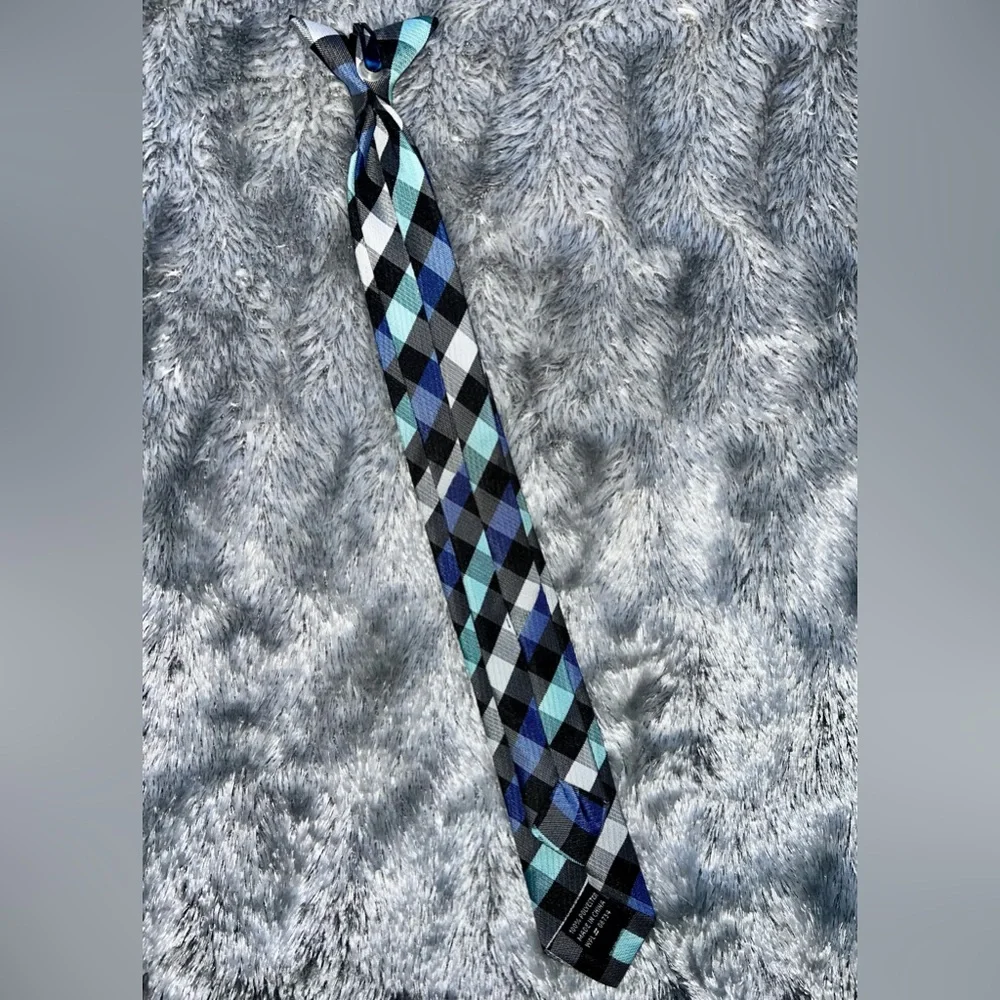 Kids Elegant Checkered Tie in Blue, Black, and Teal